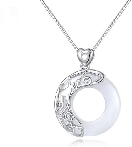 JZWCHQ Halskette Sterling Silberkette, Tierkreiszeichen für Womeelegante Damen Natural Jade Circle Chinesische Harmonie Schnalle Anhänger Schmuck Mädchen Geburtstag Geschenk von JZWCHQ