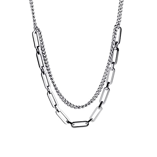 JZWCHQ Herren Doppelketten Set Edelstahl Trend Halskette Silber Choker Mode Charm Hip Hop Rock Schmuck Herstellung JZWCHQ Herren Doppelketten Set Edelstahl Trend Halskette Silber Choker Mode Charm Hip Hop Rock Schmuck Herstellung von JZWCHQ