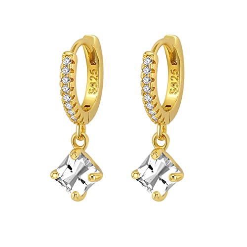 JZWCHQ Huggie Hoops Ohrringe, ausgefallene Ohrringe goldplattiert weiß poliertes Dangle Square Zirkonia mit versteckten Schnapppfosten Geburtstag für Frauen UI von JZWCHQ