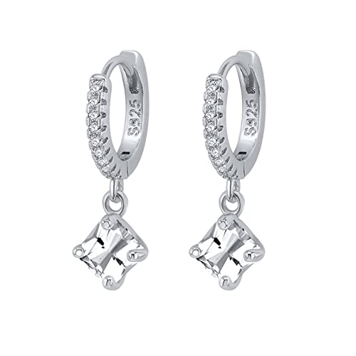 JZWCHQ Huggie Hoops Ohrringe, ausgefallene Ohrringe goldplattiert weiß poliertes Dangle Square Zirkonia mit versteckten Schnapppfosten Geburtstag für Frauen UI von JZWCHQ