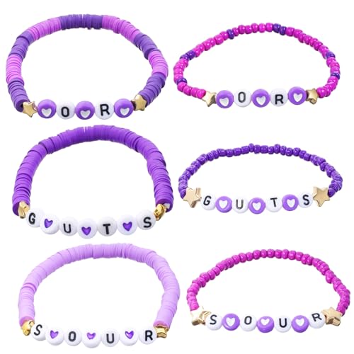 JZWCHQ Mädchen Accessoires Lila Armband Set Stretch Armbänder Ton Perlen Frauen Mode Schmuckbuchstaben Herzen Halskette von JZWCHQ