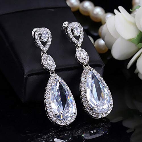 JZWCHQ Micro Pave Water Drop Crystal Long Ohrringe für Frauen mit Zirkonsteinen Sicht von JZWCHQ