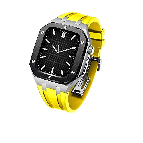 JZWCHQ Modifikationskit für Fall 8 7 6 Se 5 4 Edelstahl -Gummi -Band & Gehäuse -Set 45 mm 44 mm 42 mm Mod Kit für iWatch -Gurt von JZWCHQ