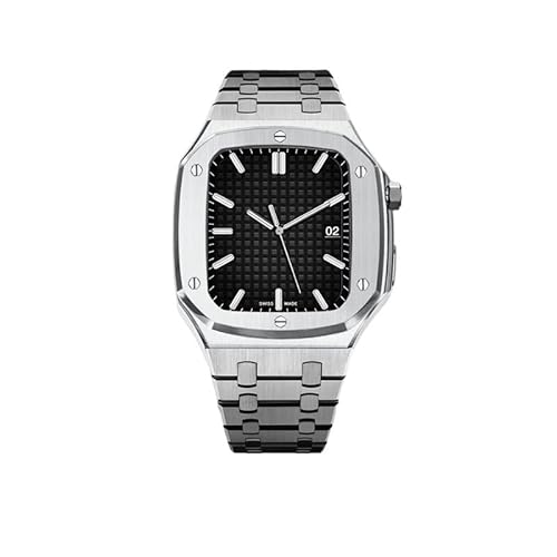 JZWCHQ Modifikationskit für Fall 8 7 6 Se 5 4 Edelstahl -Gummi -Band & Gehäuse -Set 45 mm 44 mm 42 mm Mod Kit für iWatch -Gurt von JZWCHQ