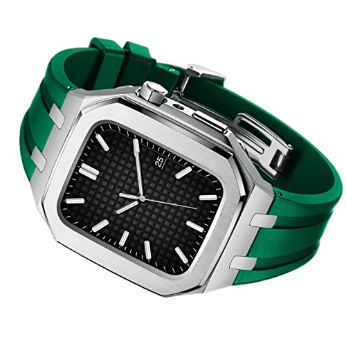 JZWCHQ Modifikationskit für Fall 8 7 6 Se 5 4 Edelstahl -Gummi -Band & Gehäuse -Set 45 mm 44 mm 42 mm Mod Kit für iWatch -Gurt von JZWCHQ