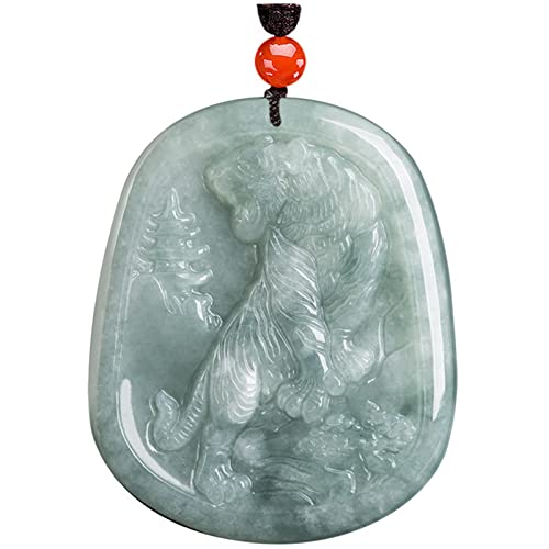 JZWCHQ Natürliche Handschnitzeis-Eisarten Emerald Zodiac Tiger Jade Marke Halskette Anhänger Modeschmuck Männer Frauen Glück Geschenke (Edelsteinfarbe: Seegrün) von JZWCHQ