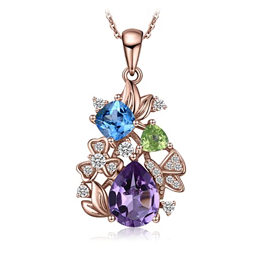 JZWCHQ Natural Amethyst Blue Topaz Peridot Chrom Diopside Blumenheiztkette Halskette 925 Sterling Silber Frauen keine Kette JZWCHQ Natural Amethyst Blue Topaz Peridot Chrom Diopside Blumenheiztkette Halskette 925 Sterling Silber Frauen keine Kette von JZWCHQ