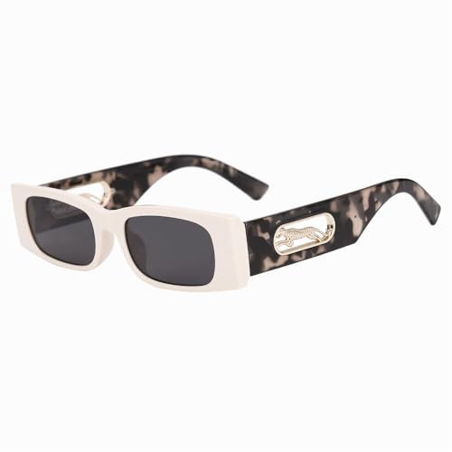 JZWCHQ Rechteckige Sonnenbrille für Damen, Punk, UV400, Beigefarbener Leopardenmuster, Einheitsgröße JZWCHQ Rechteckige Sonnenbrille für Damen, Punk, UV400, Beigefarbener Leopardenmuster, Einheitsgröße von JZWCHQ