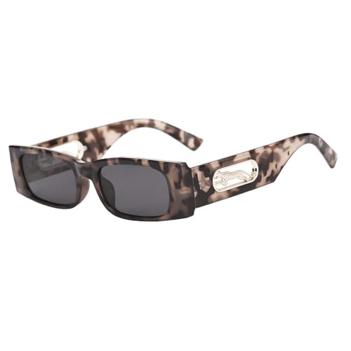 JZWCHQ Rechteckige Sonnenbrille für Damen, Punk, UV400, Grauer Leopardenmuster, Einheitsgröße von JZWCHQ