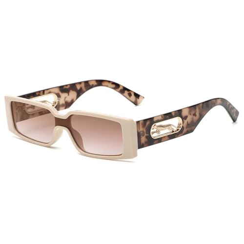 JZWCHQ Rechteckige Sonnenbrille für Damen, Punk, UV400, Leoparden-Beige, Einheitsgröße von JZWCHQ