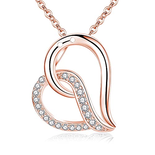JZWCHQ Rose Farbe Doppelher Herz Zirkon Chokers Anhänger Halsketten für Frauen Mädchen Schmuck Schmuck von JZWCHQ