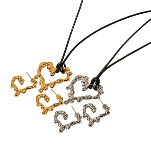 JZWCHQ Schmuck Neue 2025 Ankunft Edelstahl Schwarzes Wachs Seil Lava fühlen hohl Herz Anhänger Halskette Ohrringe für Frauen exquisite Trend mit für Sie Accessoires Trendy Creative Geschenkgeschenk von JZWCHQ