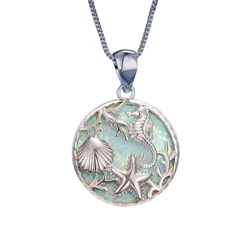 JZWCHQ Schmuck Neue 2025 Ankunft Mode süße Seahorse Sea Star Shell Anhänger Halskette Inlay Imitation Blue Opal Anhänger Halskette für Frauen Hochzeitsfeier mit für Sie Accessoires Trendy Creative von JZWCHQ