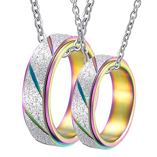 JZWCHQ Schmuckpaare Set 2PCs, Regenbogenspinner Matte Halsketten für Frauen Jubiläum, Multicolor -Edelstahl -Anhängerkette, Länge 50/60 cm Dekorationen von JZWCHQ