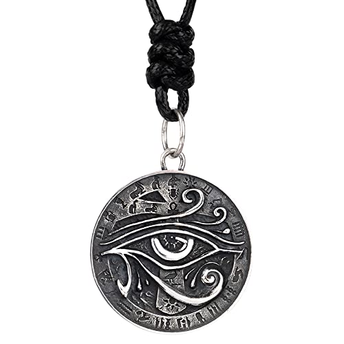 JZWCHQ Schwarz 925 Sterling Silber Ägyptisches linke Auge der Horus Halskette runde Anhänger Gravierte Ankh -Kreuzhieroglyphen für Männer Frauen von JZWCHQ