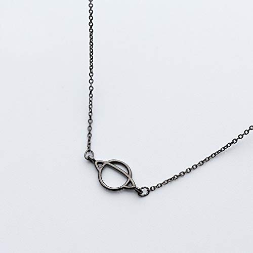 JZWCHQ Solid 925 Sterling Silberstil Schwarzer Raum Planet Anhänger Halskette Mode Frauen kühlen Silberschmuck von JZWCHQ