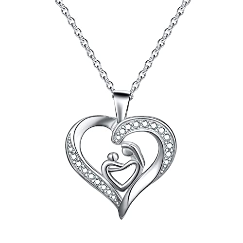 JZWCHQ Sterling Silber Anhänger Halskette, Herzheizkette Halskette Kubikzirkonia Doppelte Mutter und Kind Rolo Schmuck Halsketten für Frauen JZWCHQ Sterling Silber Anhänger Halskette, Herzheizkette Halskette Kubikzirkonia Doppelte Mutter und Kind Rolo Schmuck Halsketten für Frauen von JZWCHQ