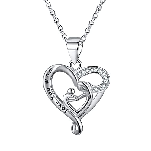 JZWCHQ Sterling Silber Anhänger Halskette, Herzheizkette Halskette Kubikzirkonia Doppelte Mutter und Kind Rolo Schmuck Halsketten für Frauen von JZWCHQ