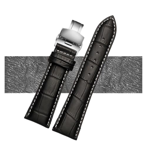 JZWCHQ Uhrengurt 23 mm 24 mm 26 mm 28 mm große Breite schwarze braune Herren Alligator Leder Watch Bandarmbänder (schwarzes Silber A, 24 mm) von JZWCHQ