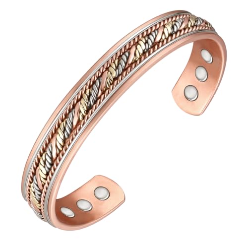 JZWCHQ Vicmag Kupferarmband für Frauen Männer Magnetisches Armband Ultra -Stärke Magnete 99,9% Einheitliche kupferverstellbare Größe mit Geschenkbox (Traubentrikolor) von JZWCHQ