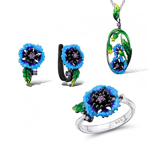 JZWCHQ Weibliche Emaille Blumenschmuck Set Farbstudelohrring für Frauen Zirkonstein Ehering Kette Halskette von JZWCHQ