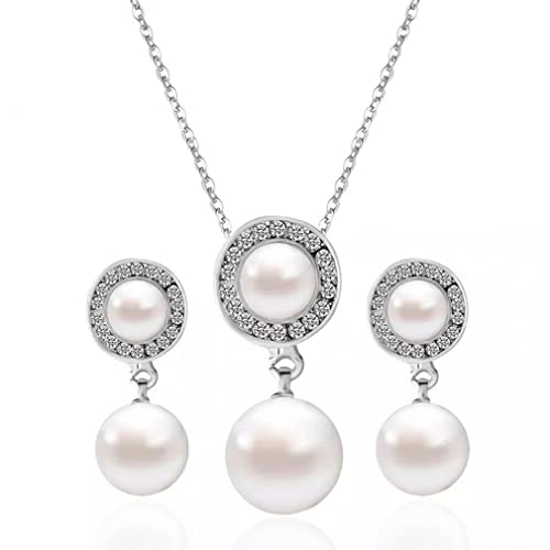 JZWCHQ weibliche Kristallrunde Schmuck Set Farbe Hochzeit Dangle Ohrringe für Frauen zierlich weiße Perlenkette Halskette von JZWCHQ