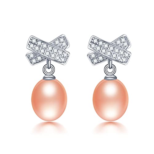Natürliche Süßwasserperlenohrringe Zirkonkreuzstropfen Ohrringe für Frauen von JZWCHQ