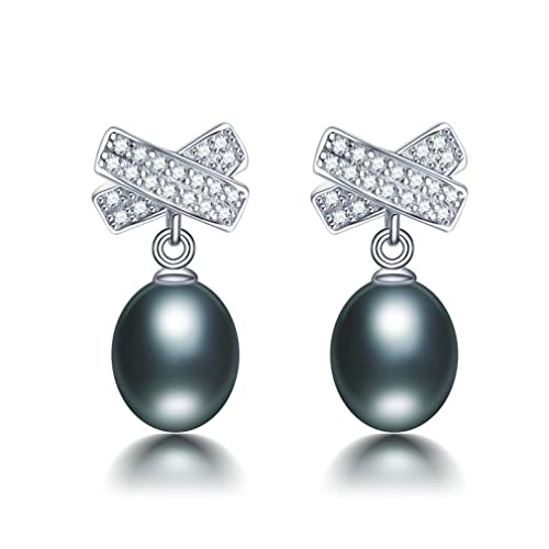 Natürliche Süßwasserperlenohrringe Zirkonkreuzstropfen Ohrringe für Frauen von JZWCHQ