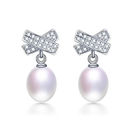 Natürliche Süßwasserperlenohrringe Zirkonkreuzstropfen Ohrringe für Frauen von JZWCHQ