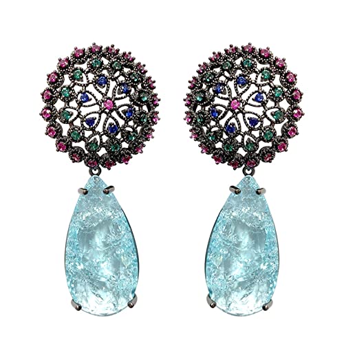 Ohrringe Blue Elegant Drop Brautohrringe Frauen Retro Blumenhochzeit Schmuckohrringe von JZWCHQ