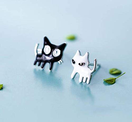 Ohrringe für Frauen, S925 Ohrringe weibliche koreanische Modepersönlichkeit Schwarz -Weiß -Katze niedliche Tierohrringe von JZWCHQ