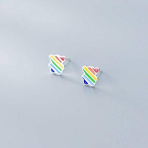 Ohrringe für Frauen, S925 weißer Pilznagel weibliche koreanische Kunst Einfacher Epoxidwaren Regenbogen niedliche Bärenstollen Ohrringearringe von JZWCHQ