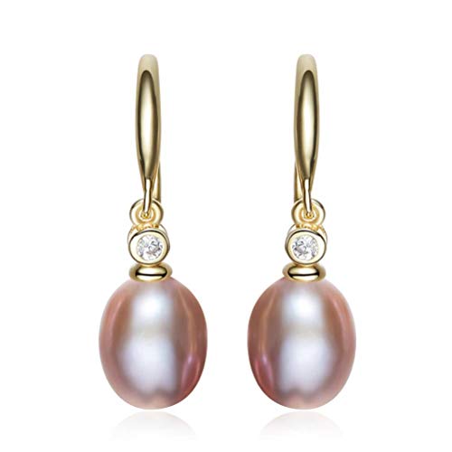 Ohrringe für Frauen, einfache und Retro S925 Ohrringe Süßwasserperlenschmuckohrringe, lila, von JZWCHQ