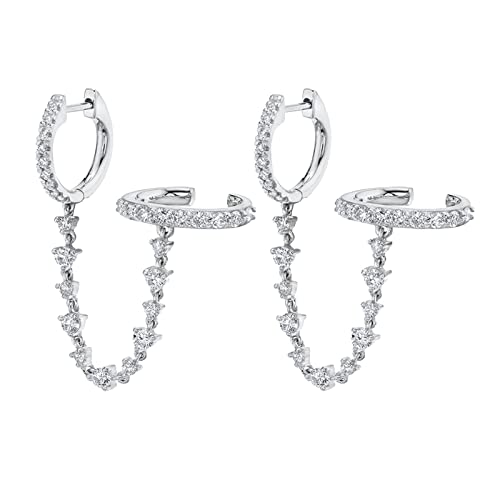 Ohrringe von Teen Girls, 925 Sterling -Metallohrringe für Frauenkette mit weißem runden Kubikzirkonia -Hoop -Ohrring -Piercing von JZWCHQ