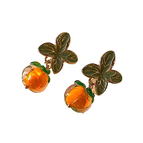 Persimmon Orange Farbe Blumenblattohrringe für Frauen Malerei Öl glasiert Glasohrringe Schmuckzubehör High-End-Ohrringe von JZWCHQ