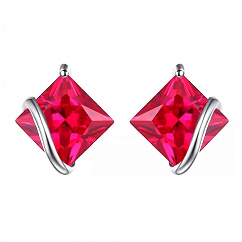 Quadratische rote Rubinohrringe für Frauen Schmuck Edelsteinohrringe von JZWCHQ