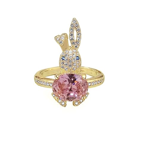 Rabbit Animal Statement Ring für Frauen goldplattiert verstellbares rosa Strassstein Kristall Haustier Offener Band Finger Ringe Komfort Fit Mode süße Geburtstagsurlaub Weihnachten Schmuck Geschenk von JZWCHQ