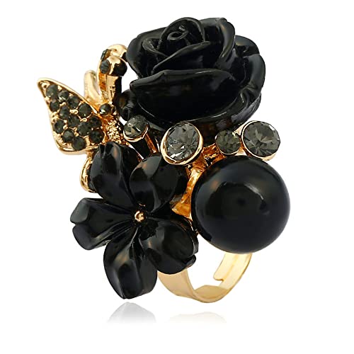 Rose Blume Ehering für Frauen Statement Verlobung Runde Rhinstone Kristall aryklischer Gänseblümchen Plumeria Verstellbare Open Wrap Finger Ringe Komfort Fit Cocktail Party Valentinstag Schmuck von JZWCHQ