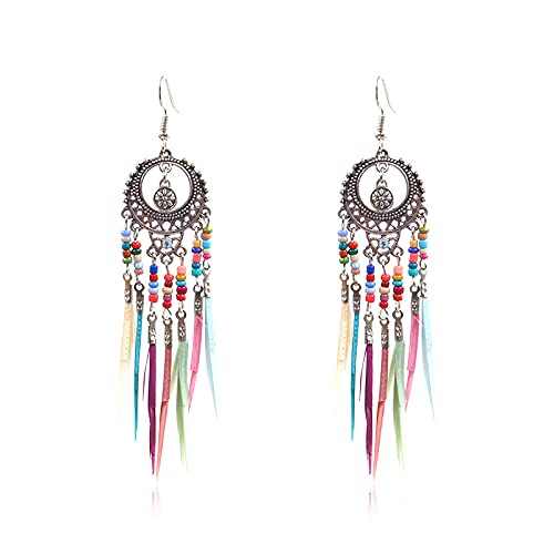 Round Hollow Feather Quaste Long Ohrring - Exotic Bohemian Big Hang Hook Student Ethnisches Vintage -Persönlichkeit Ohrring für Geburtstag Hochzeitsfeier Mädchen Schmuckgeschenk, d ui von JZWCHQ