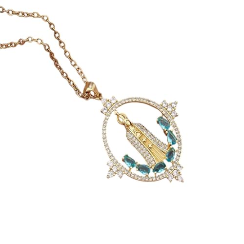 Schmuck Neue 2025 Ankunft Religion Schmuckfarben Kubikzirkon Jungfrau Maria Anhänger Halskette Statement Crystal Choker Halskette für Frau mit für Sie Accessoires Trendy Creative Geschenkgeschenk von JZWCHQ