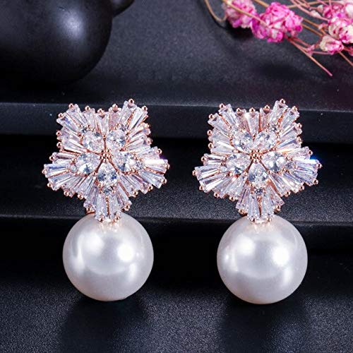 Stilfarbe Kubikzirkonias Einstellung großer Blütenstollen Ohrringe mit Perlenschmuck für Frauen Stilfarbe Kubikzirkonias Einstellung großer Blütenstollen Ohrringe mit Perlenschmuck für Frauen von JZWCHQ