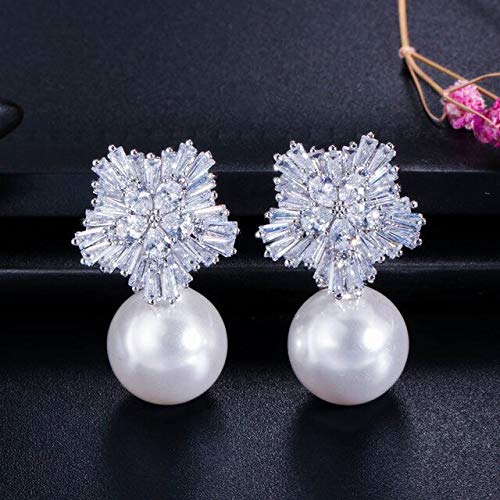 Stilfarbe Kubikzirkonias Einstellung großer Blütenstollen Ohrringe mit Perlenschmuck für Frauen von JZWCHQ