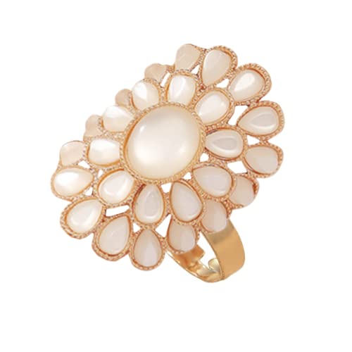 Übertriebener Opal Blume Statement Ring für Frauen Mädchen Boho weißer Geburtsstein Große große, verstellbare erweiterbare Open -Wrap -Finger -Ringe Komfort Fit Bohemian Hochzeits Geburtstag Cocktail von JZWCHQ