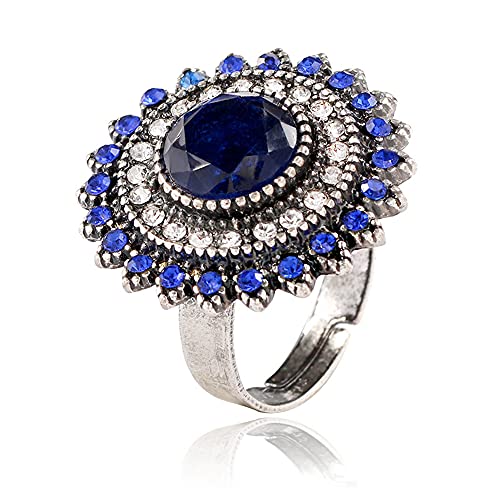 Vintage Blue Sunflower Statement Ring für Frauen Antike runde Kristall Evil Eye Schutz verstellbar erweiterbar Open Wrap Hochzeit Cocktail Party Ringe Komfort Fit Art Deco Schmuck Schmuck von JZWCHQ