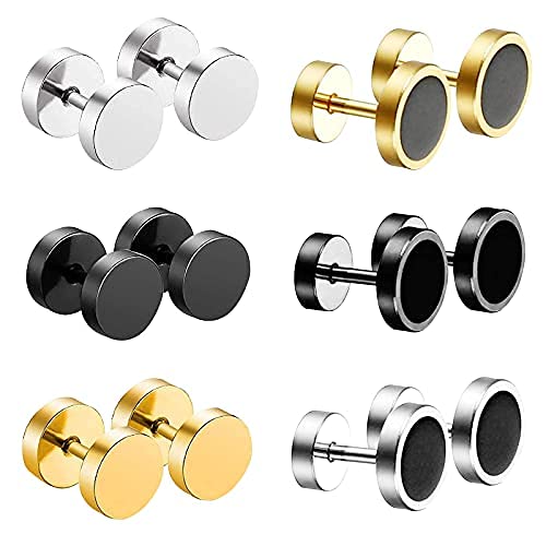 LIUJZZJ Cool 10 mm Herren Edelstahl Ohrstecker Frauen Piercing Ohr Plug Tunnel Set von 4 Paar（6 Pairs 8mm） von LIUJZZJ