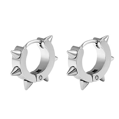 JZZJ Punk Creolen Ohrringe Edelstahl Spike Nieten Hip-Hop Hoop Klappcreolen Gothic Punk Schmuck Gold/Silber/Schwarz（Silber） von LIUJZZJ
