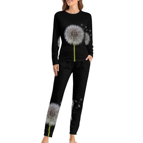 JZemdybill Damen Schlafanzug mit Rundhalsausschnitt, Pusteblumensamen, Schlafanzug für Damen, Schlafanzug mit Taschen, Löwenzahn-Samen, M von JZemdybill