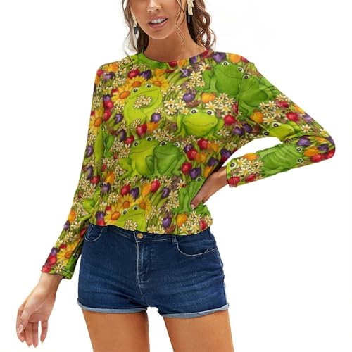 JZemdybill Damen Tops Frosch Langarm T-Shirt Casual Langarm Rundhals Top, siehe abbildung, M von JZemdybill