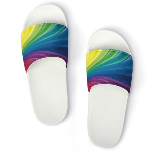 JZemdybill Duschpantoffeln Bunte Regenbogen Slider für Damen und Herren rutschfeste Slides, Weißer Stil, 37 1/3 EU von JZemdybill