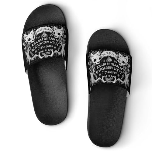 JZemdybill Duschpantoffeln Katze Schädel Kopf Hexe Board Schwarz Gothic Sliders für Damen und Herren rutschfeste Slides, Black Style, 39 1/3 EU von JZemdybill